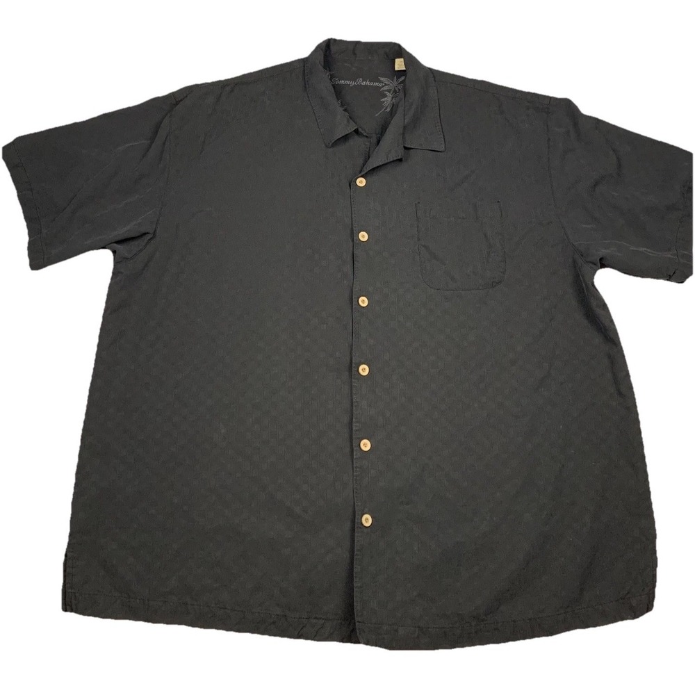 Tommy Bahama Silk Shirt Mens XXL Black Camp Button Up Short Sleeve Casual